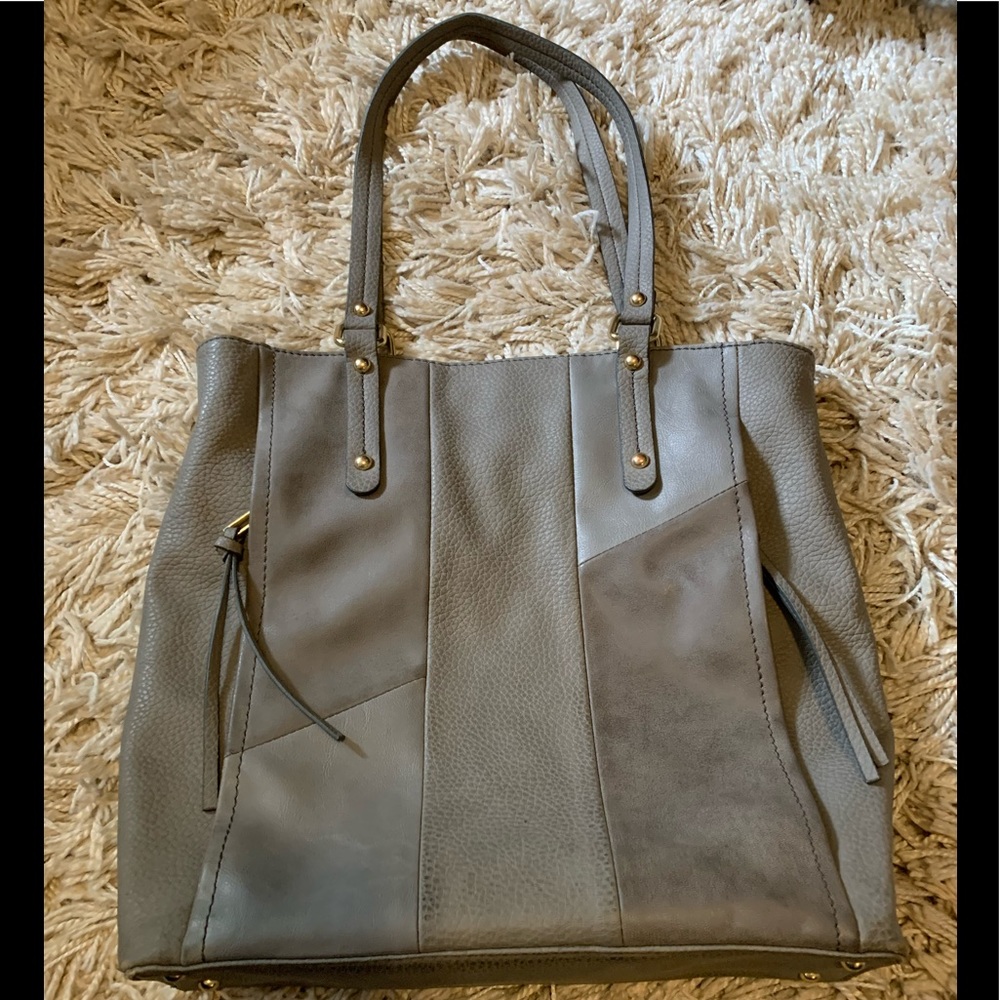 Grey Relic Shoulder Purse 12.5 W x 13” H with Zipper Pockets